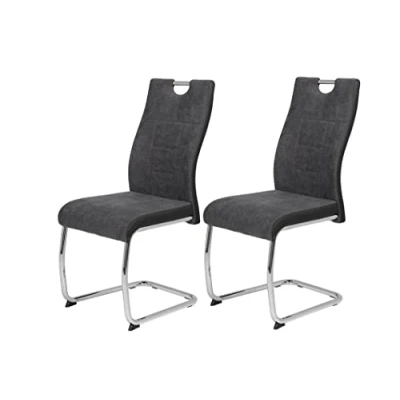 Afbeelding van Apollo 2 delige set schommelstoel Alina geweven stof antraciet zwart, metalen frame, chroom, rugleuning met handvat