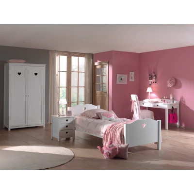 Afbeelding van LUCEVI Amori bed + Lattenbodem Nachtkastje 2 Deurs Kleerkast Bureau Wit 90x200 cm