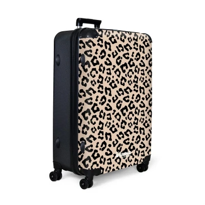 Afbeelding van NoBoringSuitcases.com® Koffer groot Reiskoffer lichtgewicht Beige met zwarte panterprint Rolkoffer 4 wielen Grote trolley XL 98 liter bagage