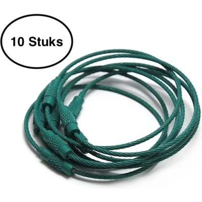 Afbeelding van Staaldraad sleutelring 15 cm Sleutelhanger Split ring centimeter 10 stuks Donker Groen