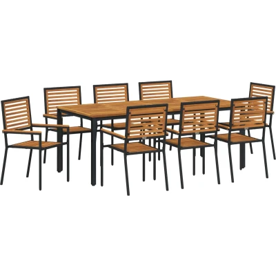 Afbeelding van vidaXL 9 delige Tuin Eetset Zwart Poly Rattan Acacia, Stapelbare Tuinstoelen met Kussens 2 stuks Rattan, Tuintafel 200x90x75 cm Massief Acaciahout en Metaal