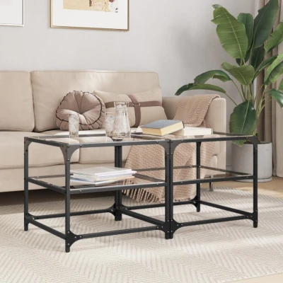 Afbeelding van Salontafels 2 st met transparant glazen blad 50x50x45 cm staal