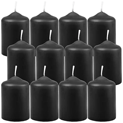 Afbeelding van HS Candle Waskaarsen stompkaarsen zwart Ø4cm x 6cm (12 stuks) theelicht diameter, in vele kleuren gemaakt EU kaarsen blokkaarsen wax