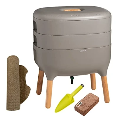Afbeelding van Moutta Urbalive 2 bakjes Grijs, Complete Kit I Wormenbak Design Startersubstraat Hennepmat + Schep Binnen, balkon en tuin
