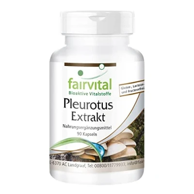 Afbeelding van Fairvital Pleurotus extract capsules 500mg HOOG GEDOSEERD VEGAN 90 paddenstoel gestandaardiseerd op 30% polysachariden