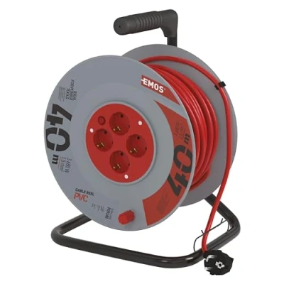Afbeelding van EMOS Kabelhaspel 40m 4 geaarde stopcontacten 230 V, 16 A, 3680 W hoogwaardige PVC isolatie H05VV F3G 1,5 mm2 oververhittingsbeveiliging IP20 voor binnen