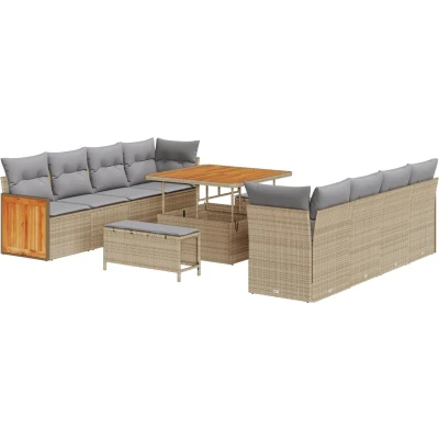 Afbeelding van vidaXL 11 delige tuinbankset met kussens beige poly rattan en acacia