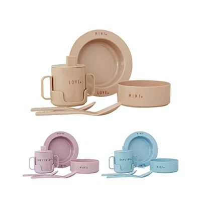 Afbeelding van Design Letters Mini Favourite starterset, niet giftig en 100% vrij van BPA, BPS ftalaten, inclusief diep bord, leerbeker voor kinderen, ontbijtschaal, lepels