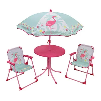 Afbeelding van Jemini Tuinset Met Parasol Flamingo Roze/mintgroen 4 delig