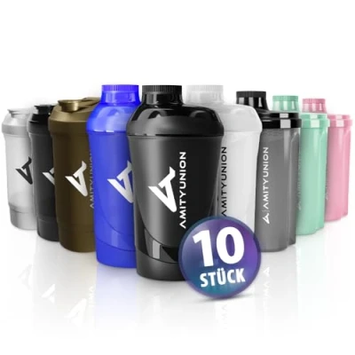 Afbeelding van AMITYUNION proteïne shaker SET 10 STUKS MEGA Pakket 300, 400, 500, 600 ml met zeef voor eiwit Kleine lekvrij BPA vrij schaalverdeling Verschillende kleuren