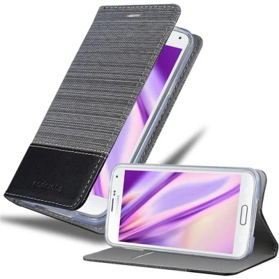 Afbeelding van Cadorabo Hoesje geschikt voor Samsung Galaxy S5 / NEO in GRIJS ZWART Beschermhoes met magnetische sluiting, standfunctie en kaartvakje Book Case Cover Etui