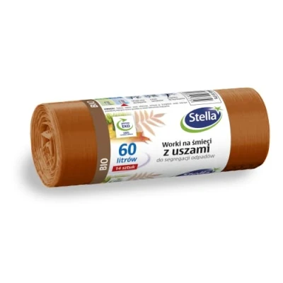 Afbeelding van Stella 035175 vuilniszakken met handgrepen voor biologische afvalscheiding, 60 liter, 14 stuks, vuilniszakken, afvalzakken huisvuil, kantoor, van dikke LDPE regranulaatfolie, kleur: bruin