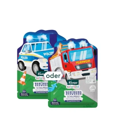Afbeelding van Kneipp Naturkind Tatütata schuimbad, badadditief met verzorgende jojoba olie en natuurlijk bosbessenextract voor magisch badplezier, fruitige bosbessengeur blauw water, vanaf 3 jaar, 40 ml