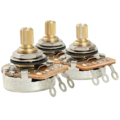 Afbeelding van Musiclily Pro HD A250K+B250K Messing Inch Maat Fine 24 tandjes Logaritmische Lineair Potmeter Split Short Shaft voor Elektrische Gitaar en Basgitaar (2A+1B)