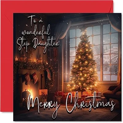 Afbeelding van Traditionele Happy Christmas Card Merry To Step Daughter Xmas Dochter uit het hele gezin, 145mm x Single Wenskaarten Gift