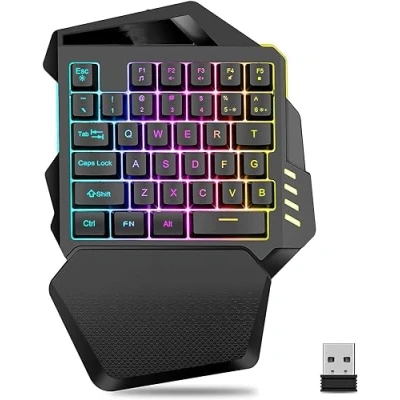 Afbeelding van toetsenbord voor één hand, 35 toetsen hand met FN toetsen, HXSJ mechanisch gamingtoetsenbord 5 multimediatoetsen, draagbaar minigame pc Laptop