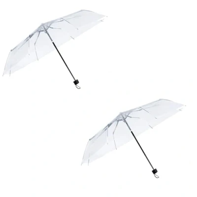 Afbeelding van 2 Pack Kleine Vouwen Set Regen Paraplu&#039;s Transparante PVC Bruiloft Brolly Clear Dames Mannen Bruid Bruidsmeisje Party Mode Draagbare Mini See Through Dome Voor Evenementen Wandelen