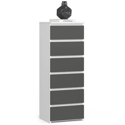 Afbeelding van AKORD Dressoir met 6 laden, rolladen, ladekast, kledingkast legplank, robuust, universeel design, wit, grafietgrijs