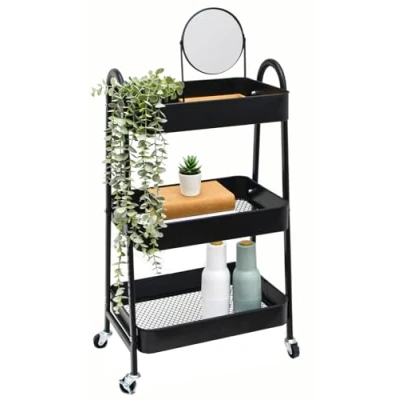 Afbeelding van shelfr Rolwagen Metaal 42 x 30 77 cm Kleine Serveerwagen met Wieltjes Rolkast Keuken Bijzetwagen Keukenwagen Smal Bureau Boeken Knutselwagen voor Kinderen Badkamerrek