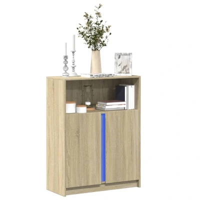 Afbeelding van Dressoir met LED 77x34x100 cm bewerkt hout sonoma eikenkleurig