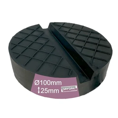 Afbeelding van rubberen pads in verschillende maten voor krikken en hefbruggen het verwisselen van banden, garagekrik, blokken (100 x 25 mm, V groef + wafel)