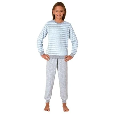 Afbeelding van Normann Badstof pyjama voor meisjes, in ring look, warme met manchetten, lichtblauw, 164