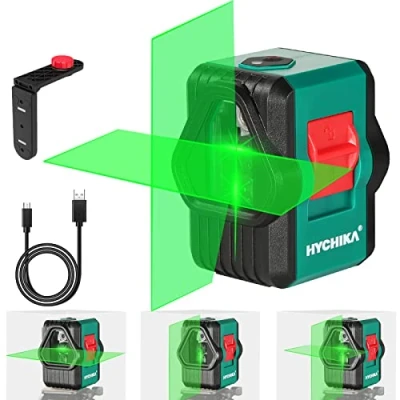 Afbeelding van HYCHIKA BETTER TOOLS FOR LIFE,Kruislijnlaser, Groen Lijnlaser met Dubbele Lasermodule voor Buiten, Oplaadbare Laser Niveau Zelf Nivelleren Magnetische Beugel, Schakelbare Dwarslijn