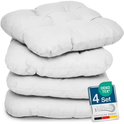 Afbeelding van Beautissu set van 4 Zitkussens 40x40 cm Lisa Comfortabel stoelkussen stoelpads zitkussen met 8 vulling Zacht eetkamer stoel bank kussen in Wit