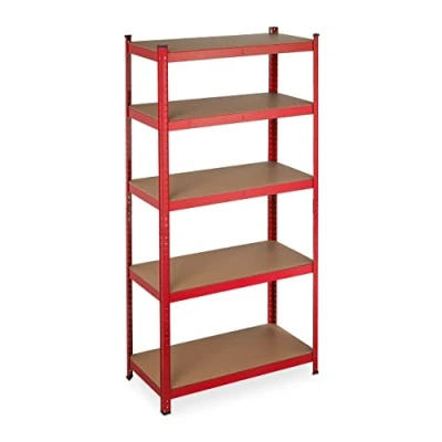 Afbeelding van stellingkast staal 875 kg 180 x 90 45 cm 5 etages steekverbinding garage rood
