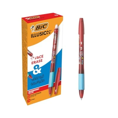 Afbeelding van BIC Illusion uitwisbare en navulbare balpennen met medium punt (0,7 mm) rood, 12 stuks