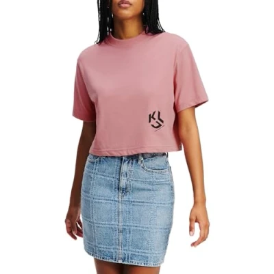 Afbeelding van Karl Lagerfeld Jeans Cropped Monogram TEE Tshirt basic, Dames, Maat: Small, Foxglove