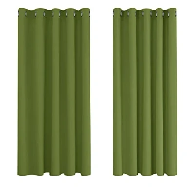 Afbeelding van Deconovo Verduisterende Gordijnen, 2 stuks, Ondoorzichtige, Thermische Gordijnen met Oogjes voor Woonkamer, 168x138 cm (B x H), Groen