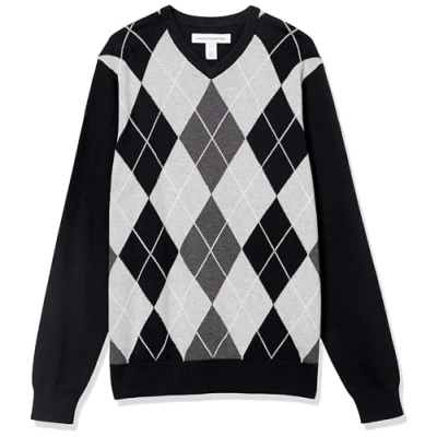 Afbeelding van Amazon Essentials V hals Trui, Zwart Argyle,