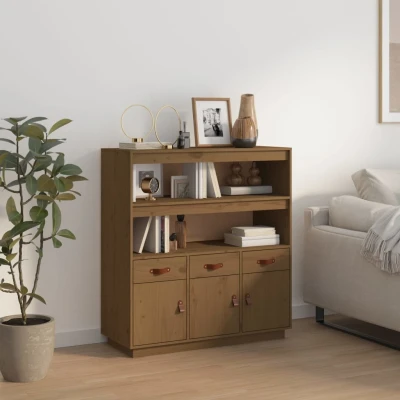 Afbeelding van Hoge kast 100x40x108,5 cm massief grenenhout honingbruin