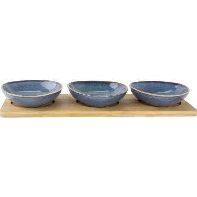Afbeelding van Cosy&amp;Trendy Serveerplank/borrelplank hapjes/saus/tapas keramiek blauw incl. 3x schaaltjes Serveerplanken