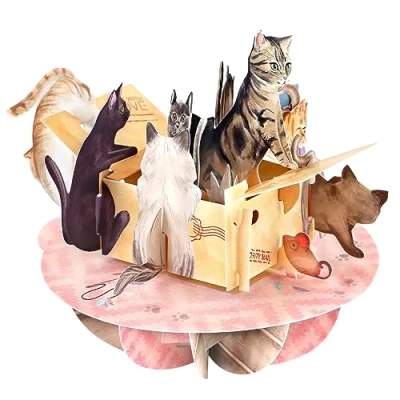 Afbeelding van SANTORO Pirouette, 3D pop up wenskaart Purrrfect pakket voor haar, moeder, Moederdag Leuke verjaardagscadeaus kattenliefhebbers