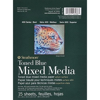 Afbeelding van Strathmore (462 406 400 Series Toned Blue Mixed Media Pad, papier, staalblauw, 18&quot;x24&quot;, 15