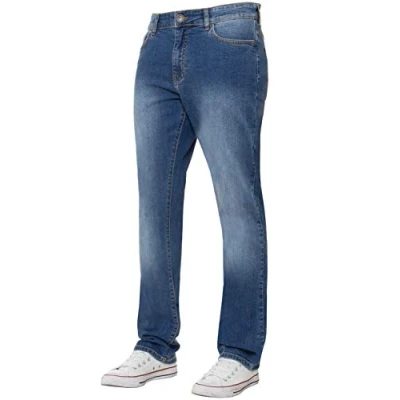Afbeelding van Enzo Heren klassieke rechte been stretch jeans basic werk denim broek alle taille maten, Blauw, 38W / 32L