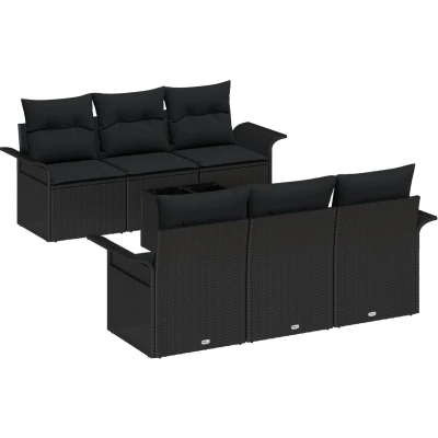 Afbeelding van vidaXL 7 delige Tuin Sofa Set met Kussens Zwart Poly Rattan