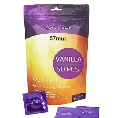 Afbeelding van VIBRATISSIMO Condooms XXL Vanilla 50 pack I Premium met aroma voor mannen Vanille dunne wanddikte &amp; geur voelen uiterst dun en gevoelig b=57mm