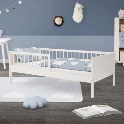 Afbeelding van Kinderbed 80x160 cm met lattenbodem en uitvalbeveiliging wit grenenhout ML design