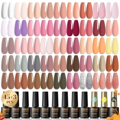 Afbeelding van ROSALIND UV Nagellak Naakt Roze Set, 48 stuks Gel Set met Top Coat Matte Basis Glitter voor Nagelstudio Design Nagel Nagels