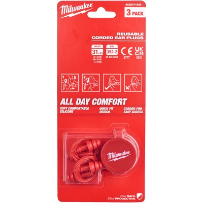 Afbeelding van Milwaukee Accessoires Herbruikbare oordoppen met koord 3 stuks 4932471904