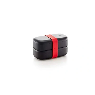 Afbeelding van Lékué Dubbele lunchbox 1 liter 19,2 x 10 11 cm zwart / rood