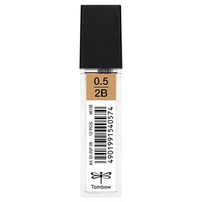 Afbeelding van Tombow EX 05P 2B Navulling voor vulpotlood, punt 0,5 mm, hardheid 2B, 12 stuks