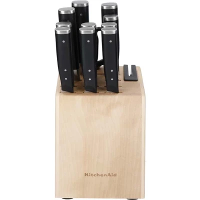 Afbeelding van KitchenAid Messenset, 11 delig Hoogwaardig Japans Koolstofstaal Berkenhouten Blok