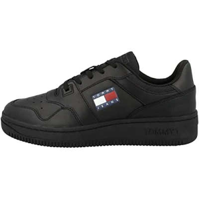 Afbeelding van Tommy Hilfiger Retro Basket leren heren sneakers Zwart Maat: 42