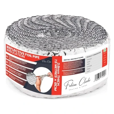 Afbeelding van de Omslag van Isolatie pijpachterblijvende Folie 7.5m x 80mm Thermische Energie besparing voor Interne of Externe Pijp