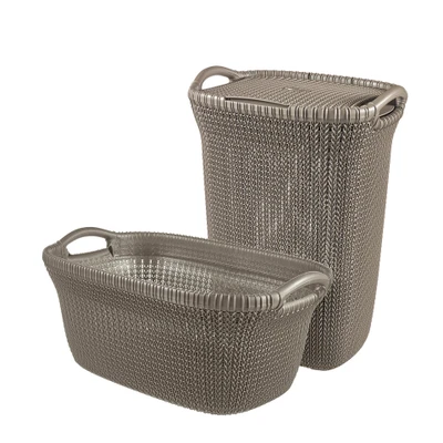 Afbeelding van Curver Knit Wasmand met deksel 57L + 40L Bruin