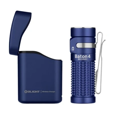Afbeelding van OLIGHT Baton 4 kit Mini LED zaklamp met dimbare oplader, oplaadbare tot 190 dagen werktijd, 1300Lm 170m lichtbereik super heldere kleine voor dagelijks gebruik, IPX8 Blauw